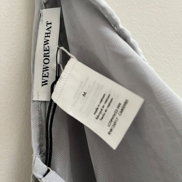 WEWOREWHAT Crystal Cowl Neck Top Crystal Mesh Silver Size M MSRP $98 NEW - Picture 9 of 10